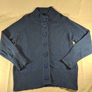 Juli Vintage 100% Cotton Blue Knit Button-up granny sweater large cardigan L